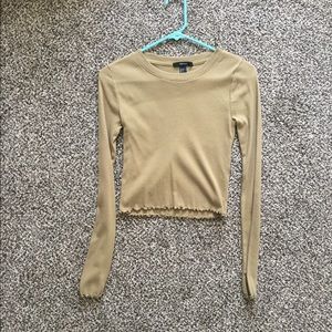 Olive green lettuce edge crop top with long sleeve